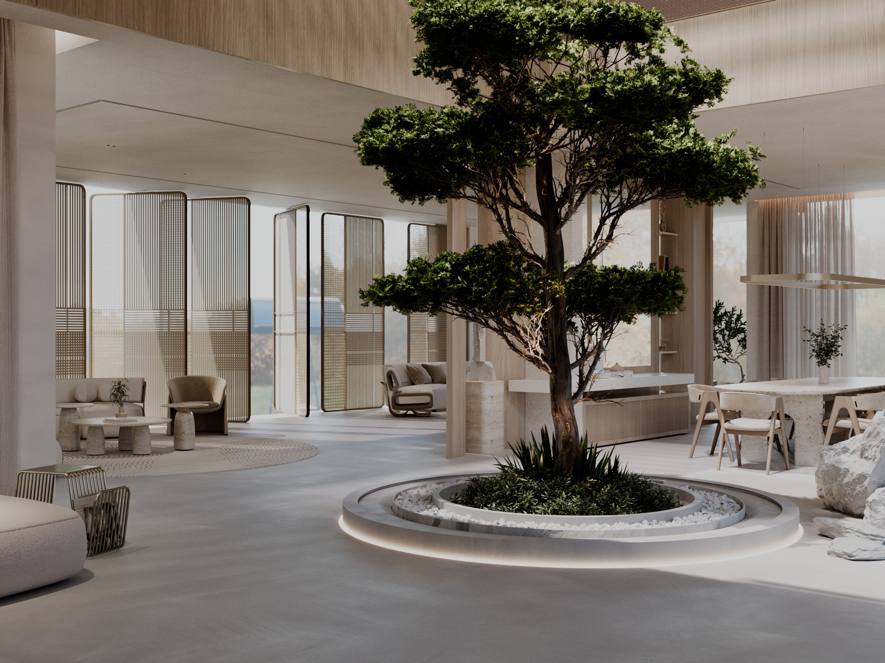 minimalist contemporary open space living dining luxury interior design dubai abudhabi