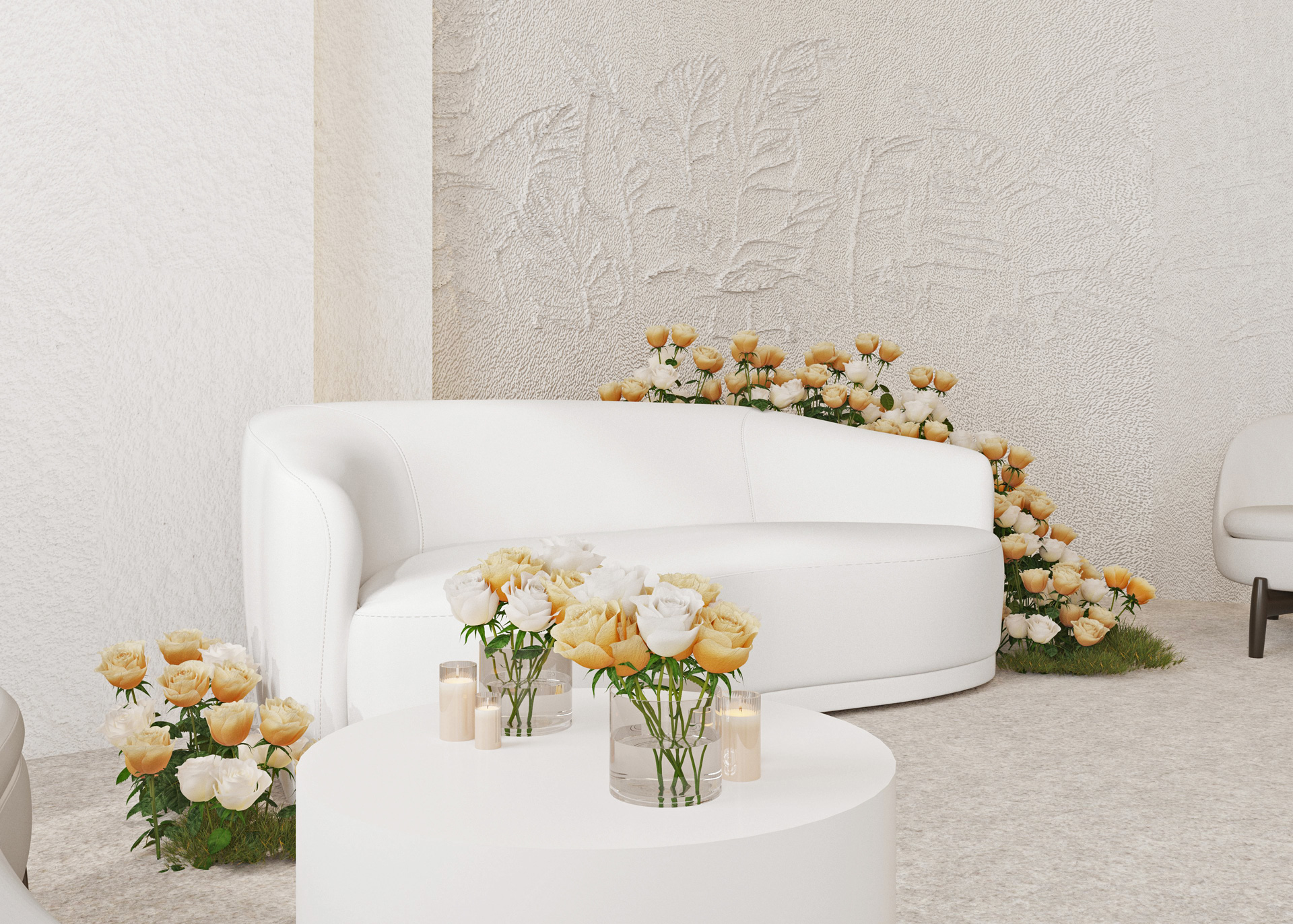 minimalist interior design event wedding design style flower white dubai abudhabi