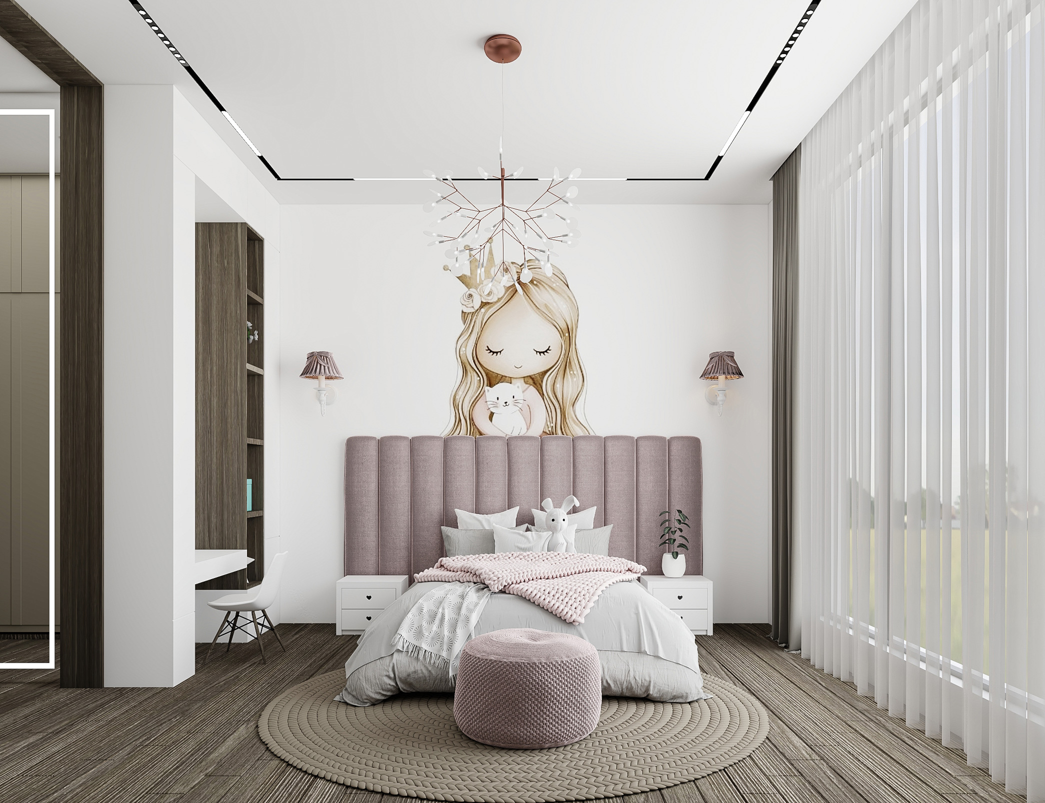 minimalist luxury modern girl bedroom princess interior design abudhabi dubai