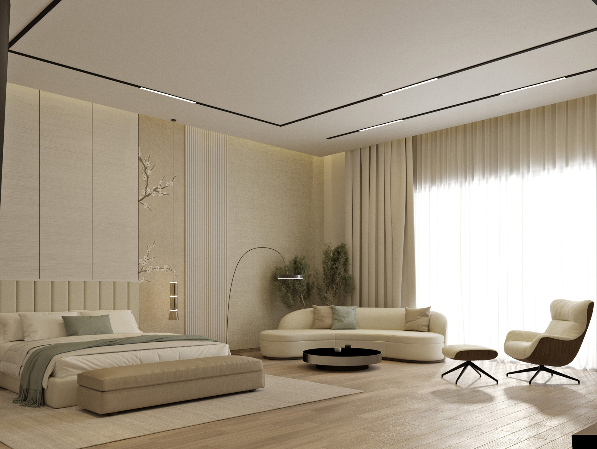 minimalist modern neoclassic luxury master bedroom suite interior design abudhabi dubai