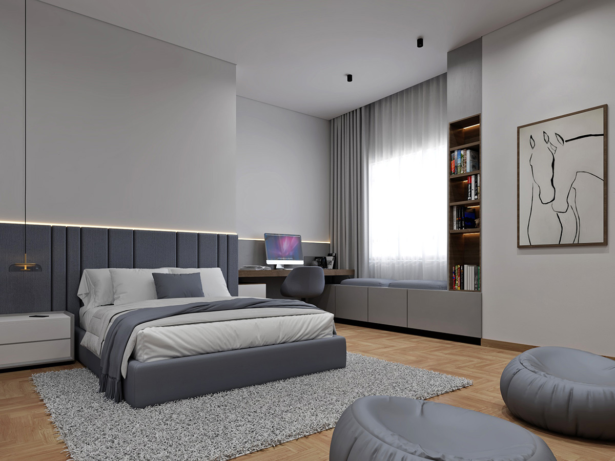 modern bedroom blue luxury minimal style interior design abudhabi dubai