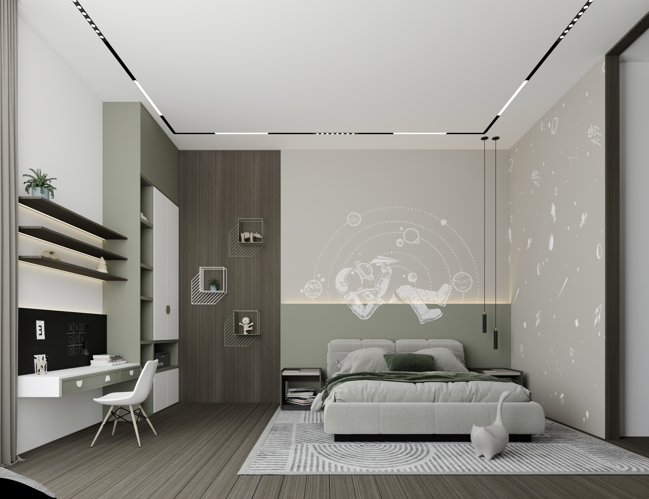 modern boy bedroom kid astronaut minimalist interior design abudhabi dubai