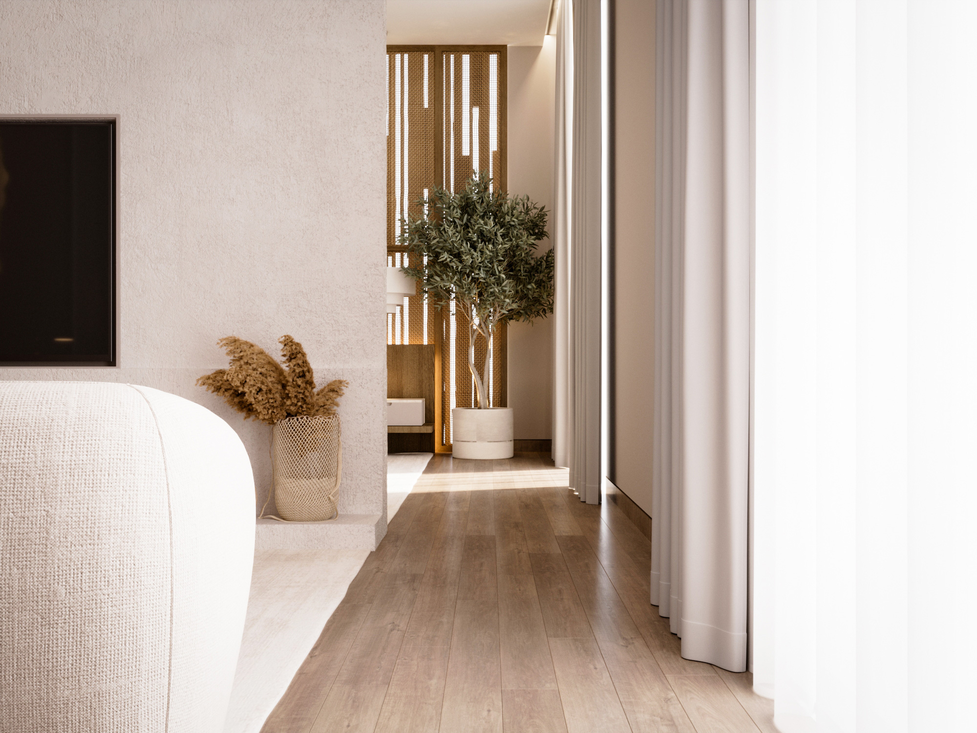 modern minimalist boho style interior design master bedroom dubai abudhabi