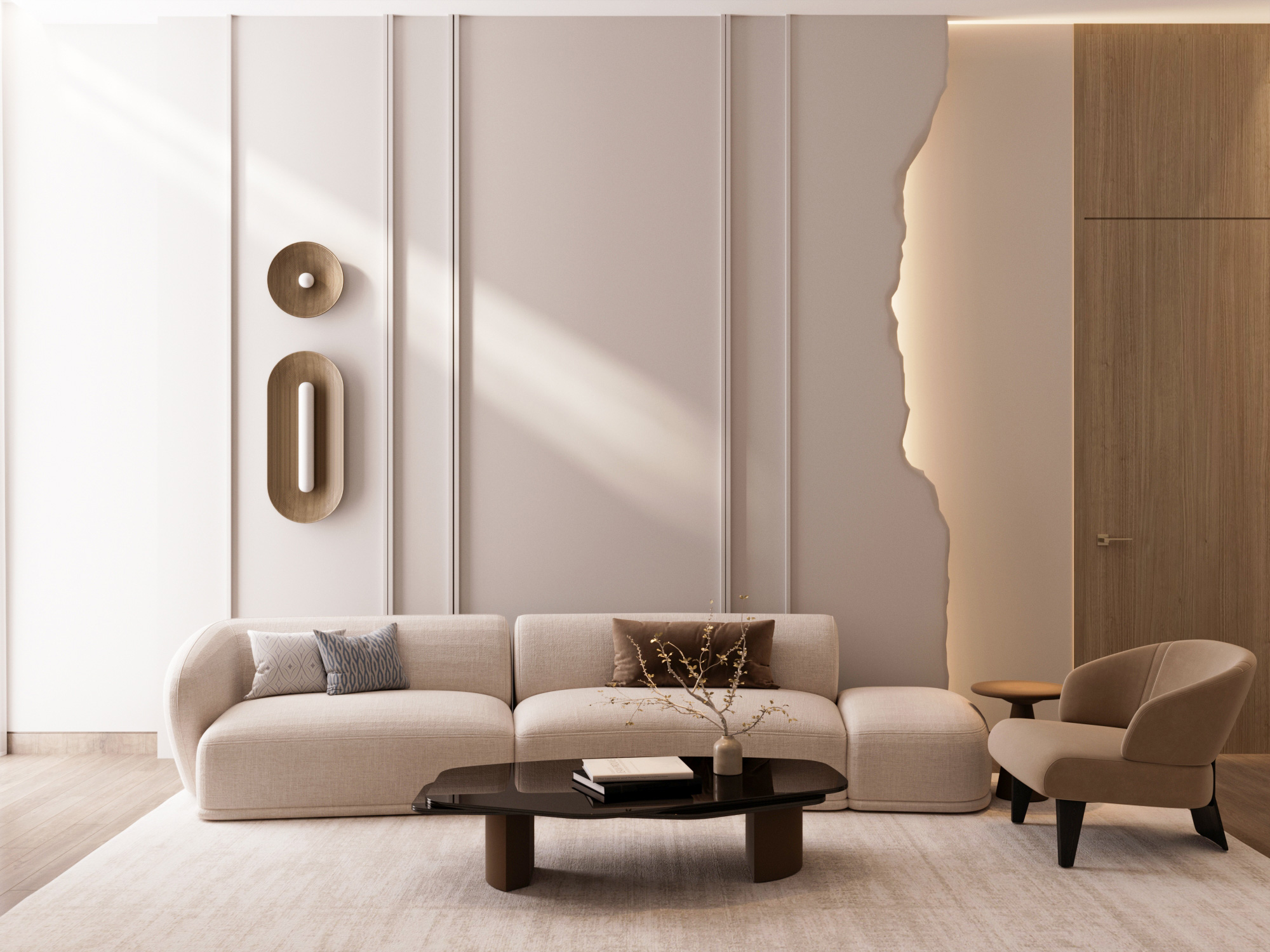 modern minimalist farm style interior design master bedroom sitting dubai abudhabi