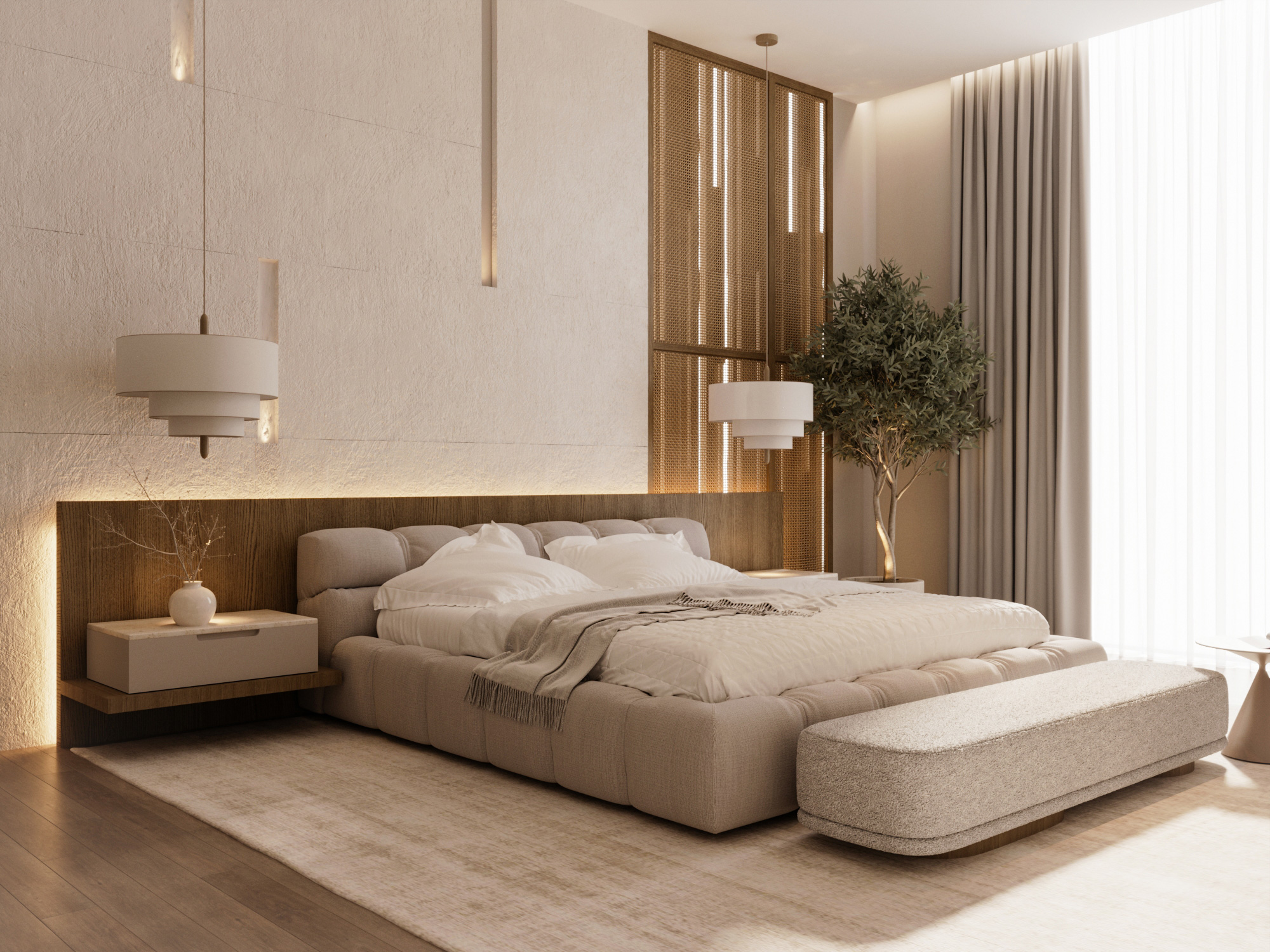 modern minimalist japandi interior design master bedroom dubai abudhabi