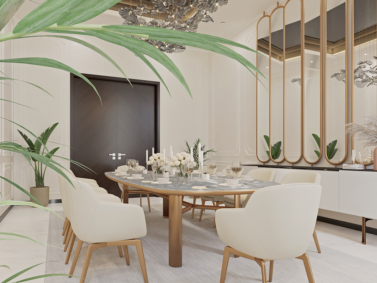 neo classic interior design dining room abudhabi dubai luxury