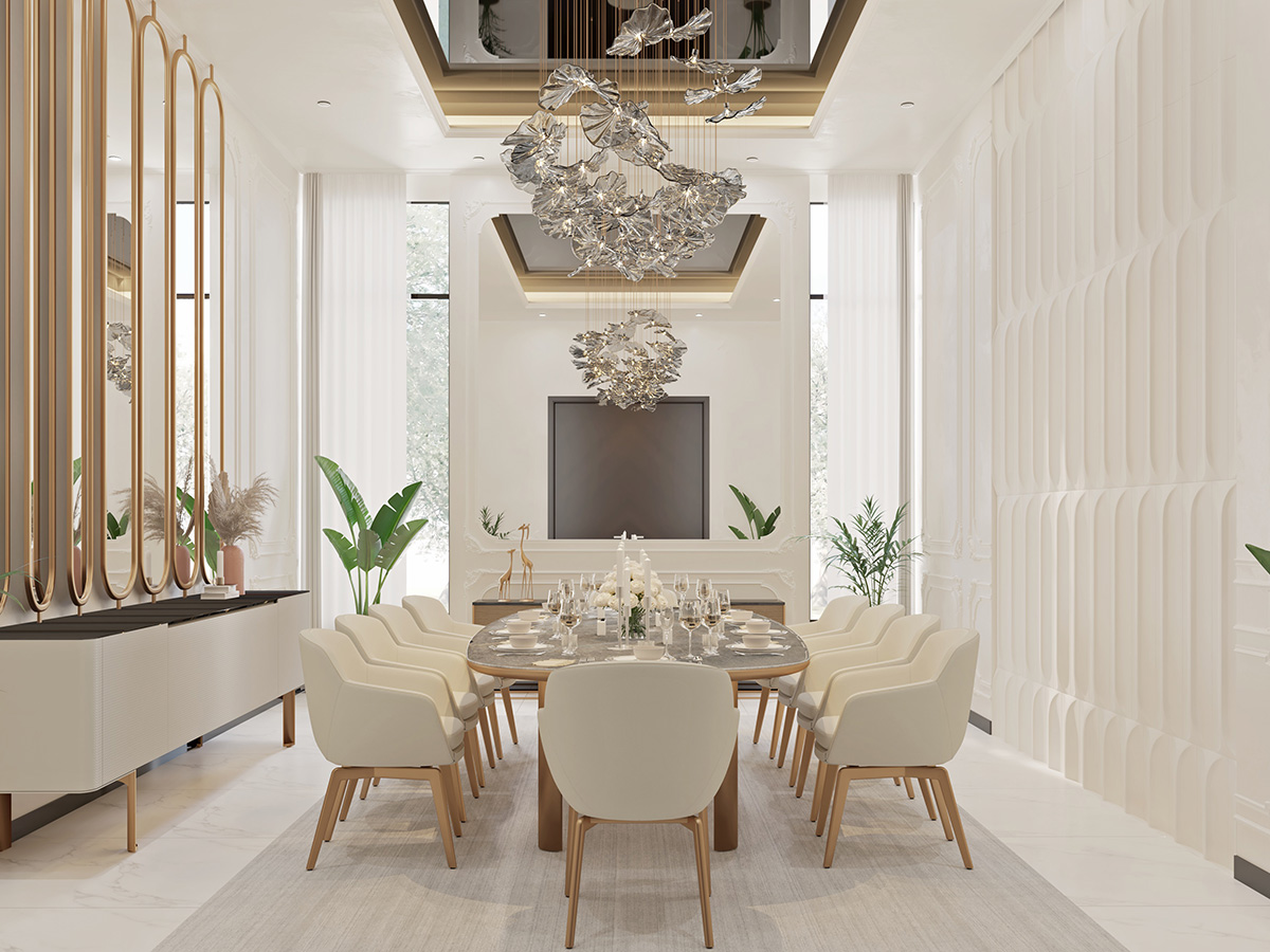 neo classic interior design dining room luxury abudhabi dubai